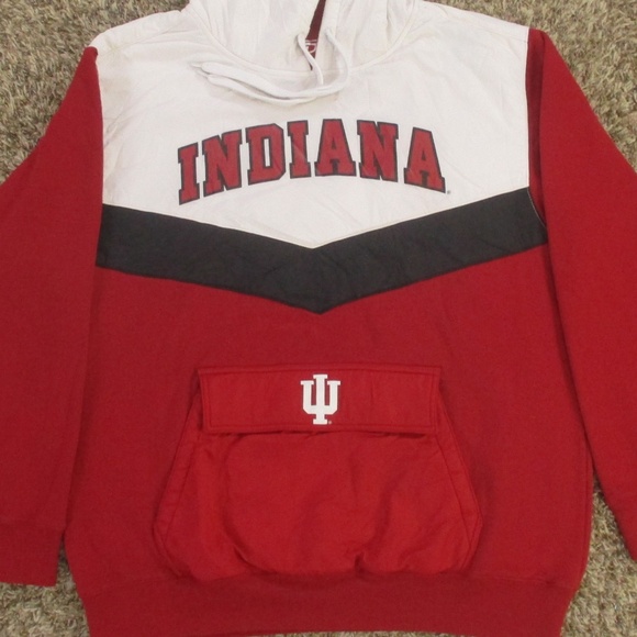 Indiana University Hoodie Men's Large Red White Color Block Fleece Pullover E5 - Picture 3 of 5
